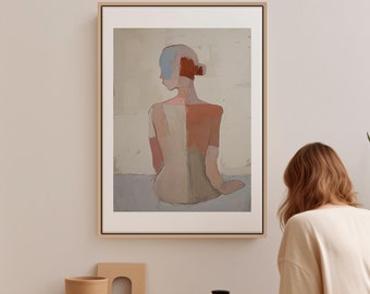 Abstract Oil Painting People Art Wall Decor, Modern Wall Gallery Abstract Art, Minimalist Print Beige, Figurative Contemporary painting art