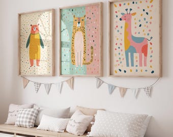 NURSERY Room Wall Art Bundle Set of 3 Prints, DIGITAL Download, Eclectic Nursery Prints, Playroom Decor, Playful Kids Prints, Whimsical art