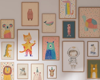 Mega Bundle Modern Kid's Room Wall Art Bundle Set of 16 Prints, DIGITAL Download, Eclectic Nursery Prints, Playroom Decor, Playful Prints