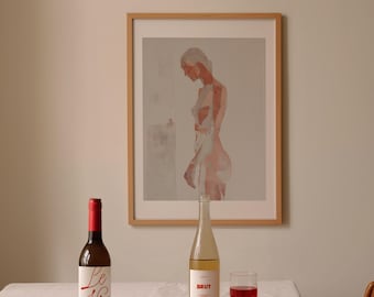 Contemporary Figurative Oil Painting Art Print Wall Decor, People Print Modern Abstract Art, Minimalist Print Neutral Color Gift Beige Decor