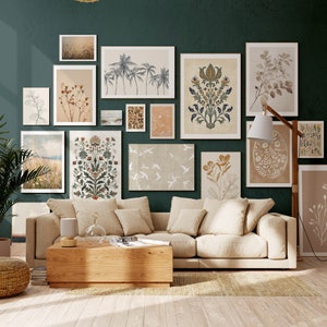 MEGA BUNDLE set of 17, Neutral Sage Green Gallery Wall Print, Modern Gallery, Vintage Printable Wall Art,  Maximalist retro floral eclectic