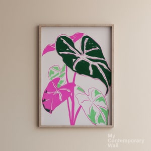 Contemporary Green Plant Leaves Print, Maximalist Wall Art gallery, Vintage Eclectic retro Botanical wall art, Large Abstract Organic artM74