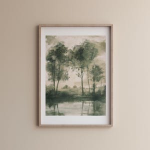 Vintage Nature Wall Print, Minimal Landscape Wall Art, Botanical Printable wall art, Boho printable wall art, Sage green color tree wall art