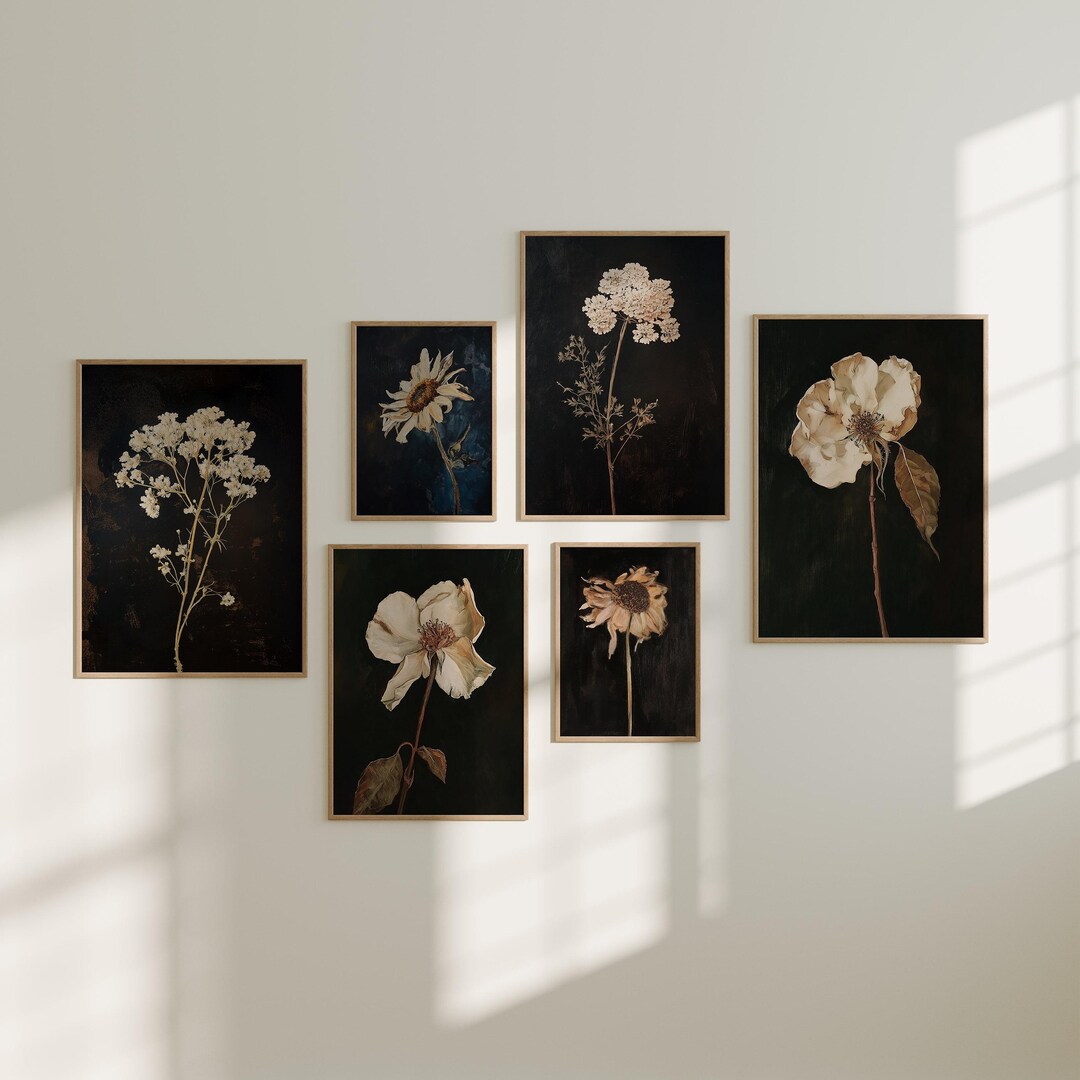Moody Floral Gallery Wall Art Prints Set of 6 Digital Download, Dark ...