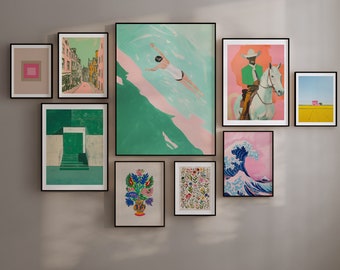 Maximalist Modern Gallery Wall Set, PRINTABLE Wall Art prints, Set Of 9, Modern Eclectic Wall Art, Digital Download, Eclectic Bundle