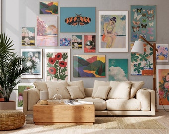 MEGA BUNDLE, contemporary Modern Gallery Wall, printable Wall Art, Neutral Gallery Wall, Colorful Decor, maximalist retro eclectic wall art