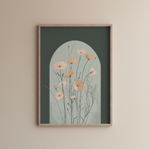 Neutral rustic Floral Art Print, Vintage Flower Painting, Rustic Farmhouse Decor PRINTABLE, Vintage wildflower art, Sage green wall prints