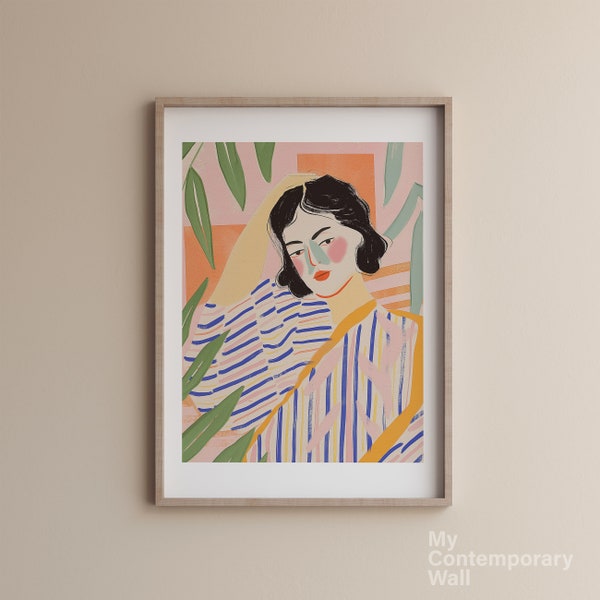 Contemporary Abstract Figurative Art Print Art, Maximalist Wall gallery,Vintage Minimalist Eclectic wall art Neutral Color Pink Abstract,M92