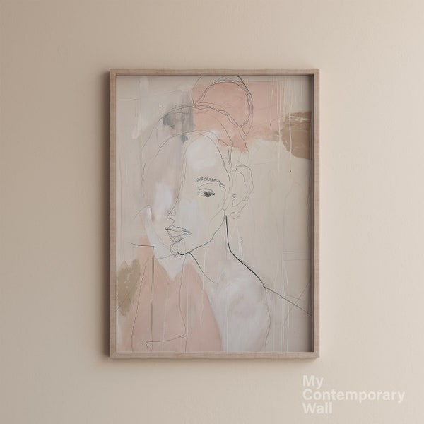 Contemporary Abstract Figurative Art Print Art, Maximalist Wall gallery,Vintage Minimalist Eclectic wall art Neutral Color Pink Abstract,M90