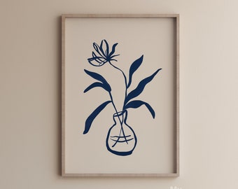 Modern Minimalist Flower Wall Print, Contemporary floral Wall Art, Botanical Prints, Boho printable botanical wall art, fine line flower art