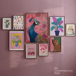 Set of 200 trendy wall art, eclectic wall prints, maximalist gallery wall set bundle, retro wall art, college room decor, preppy poster B1