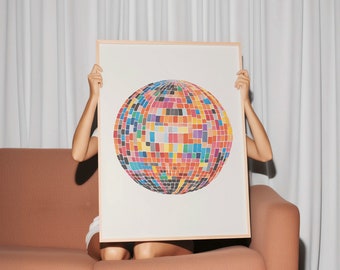 Vintage colorful Disco ball Art Print, Printable disco Retro Art esthetic | Instant Download Trendy Retro Vintage Art,hype beast bedroom,216