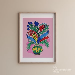 Contemporary Colorful Flower Leaves Print, Maximalist Wall Art gallery,Vintage Eclectic retro Botanical wall art, Large size Matisse art M77