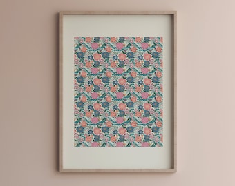 Vintage Textile Wall Gallery Art | Shabby Chic Printable Wall Art | Modern Farmhouse Eclectic Art Print |  flower print dining room No:217