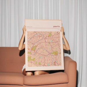 Colorful Funky Paris city Map Art Print, Trendy Retro Vintage Wall Art, Hippie Print, Aesthetic Room Decor, Paris city map print, no:700