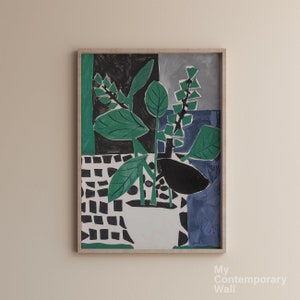 Abstract Green Plant Leaves Print, Maximalist Wall Art gallery, Vintage Eclectic retro Botanical wall art, Large Abstract Organic M95