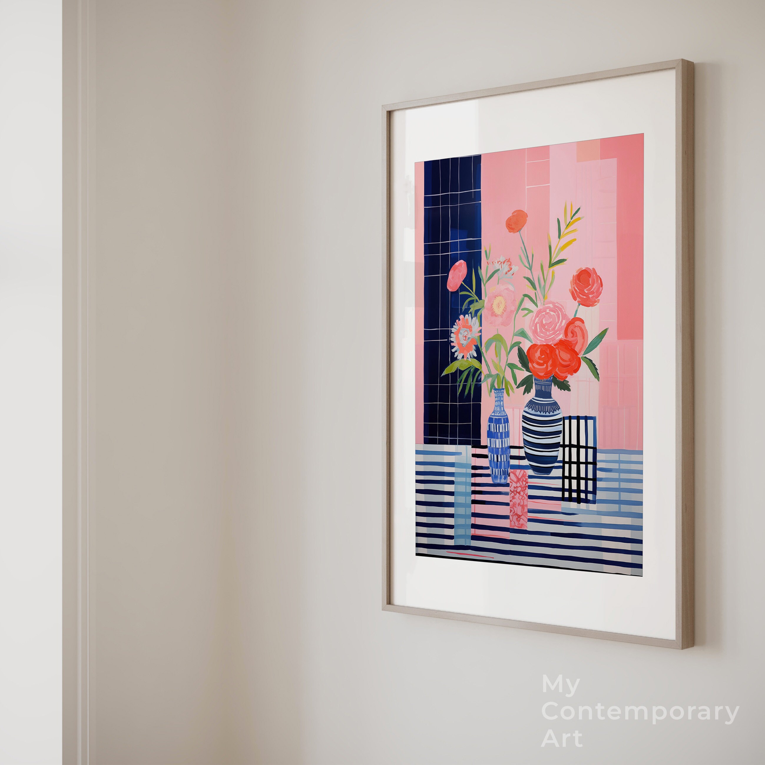 Modern Abstract Floral Wall Art Print With Colorful Vase Arrangement ...