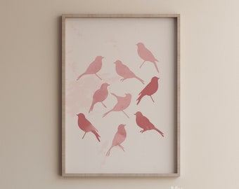 Neutral colors wall print art,Minimal birds Wall print Download, Flock of birds print, Minimalist art Printable Digital modern art, M85