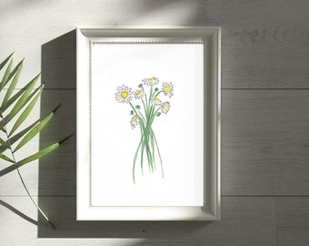 Daisy Bouqet, stampa Daisy, acquerello Daisy
