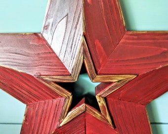 Rustic Wood Star, Christmas Star, Red Wood Star, Large Wood Star, 5 Point 25 Inch Star, Wood Wall Art, Barn Star