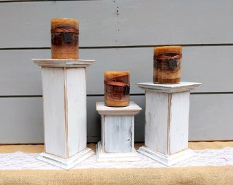 Rustic Wood Candle Holder,  Rustic Wood Decor, Table Centerpiece,  Farmhouse Candle Holder, Rustic Table Decor, Set of 3 Candle Pillars,