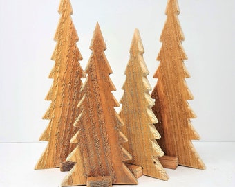 Rustic Wood Trees, Mantel Décor, Farmhouse Cedar Trees, Set of 4, Shelf Sitter, Christmas Décor