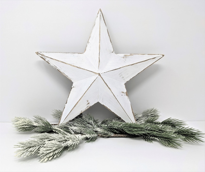 Christmas Tree Topper Star, Wood Tree Topper, Christmas Decoration, Distressed White Star, Rustic Wood Star image 1