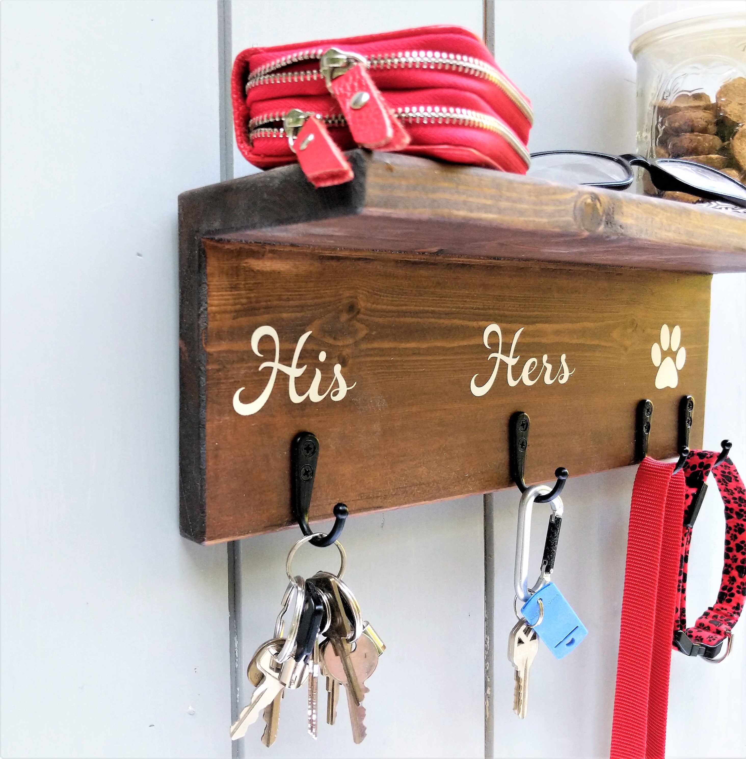 Dog Leash Holder With Shelf His Hers Dog Leash Hanger Wood Etsy