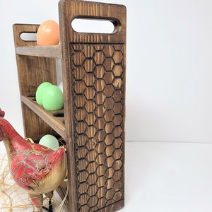 Fresh Egg Storage, Farmhouse Egg Rack, Black Kitchen Counter Egg Storage, Wood Egg Holder, Chicken Wire Carved Sides image 5