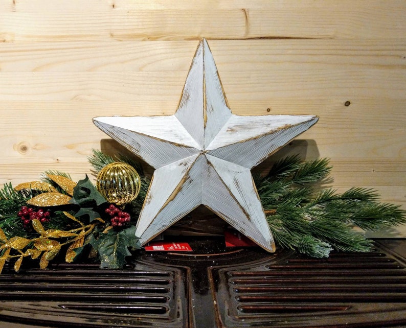 Estrella de madera rústica, estrella de copa de árbol, decoración navideña, copa de árbol de granja imagen 9
