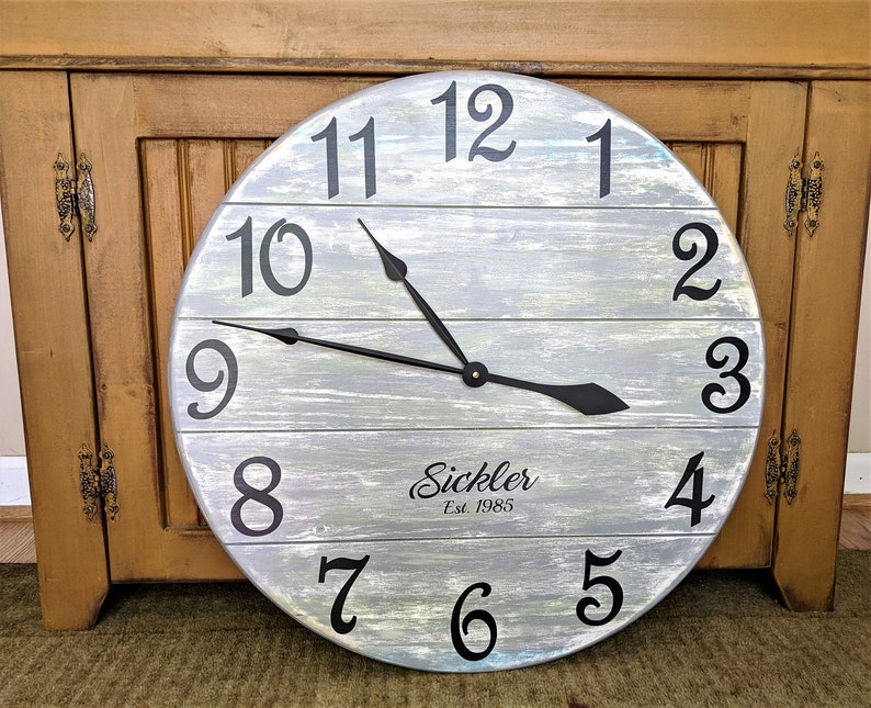 Large Wood Farmhouse Clock Rustic Wall Clock Shiplap Style Etsy