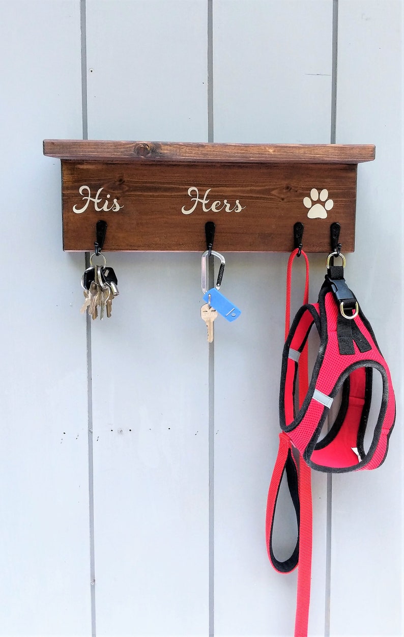 Dog Leash Holder With Shelf His Hers Dog Leash Hanger Wood Etsy