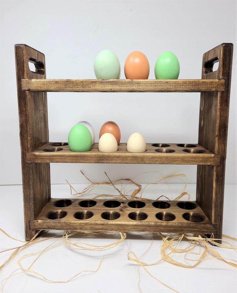 Fresh Egg Storage, Farmhouse Egg Rack, Black Kitchen Counter Egg Storage, Wood Egg Holder, Chicken Wire Carved Sides image 6