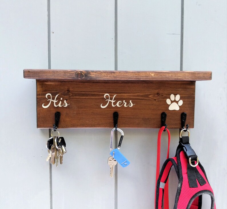 Dog Leash Holder With Shelf His Hers Dog Leash Hanger Wood Etsy