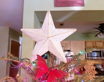 Christmas Tree Topper, Rustic Wood Star, Farmhouse Decor, Country Christmas, Painted Distressed Star