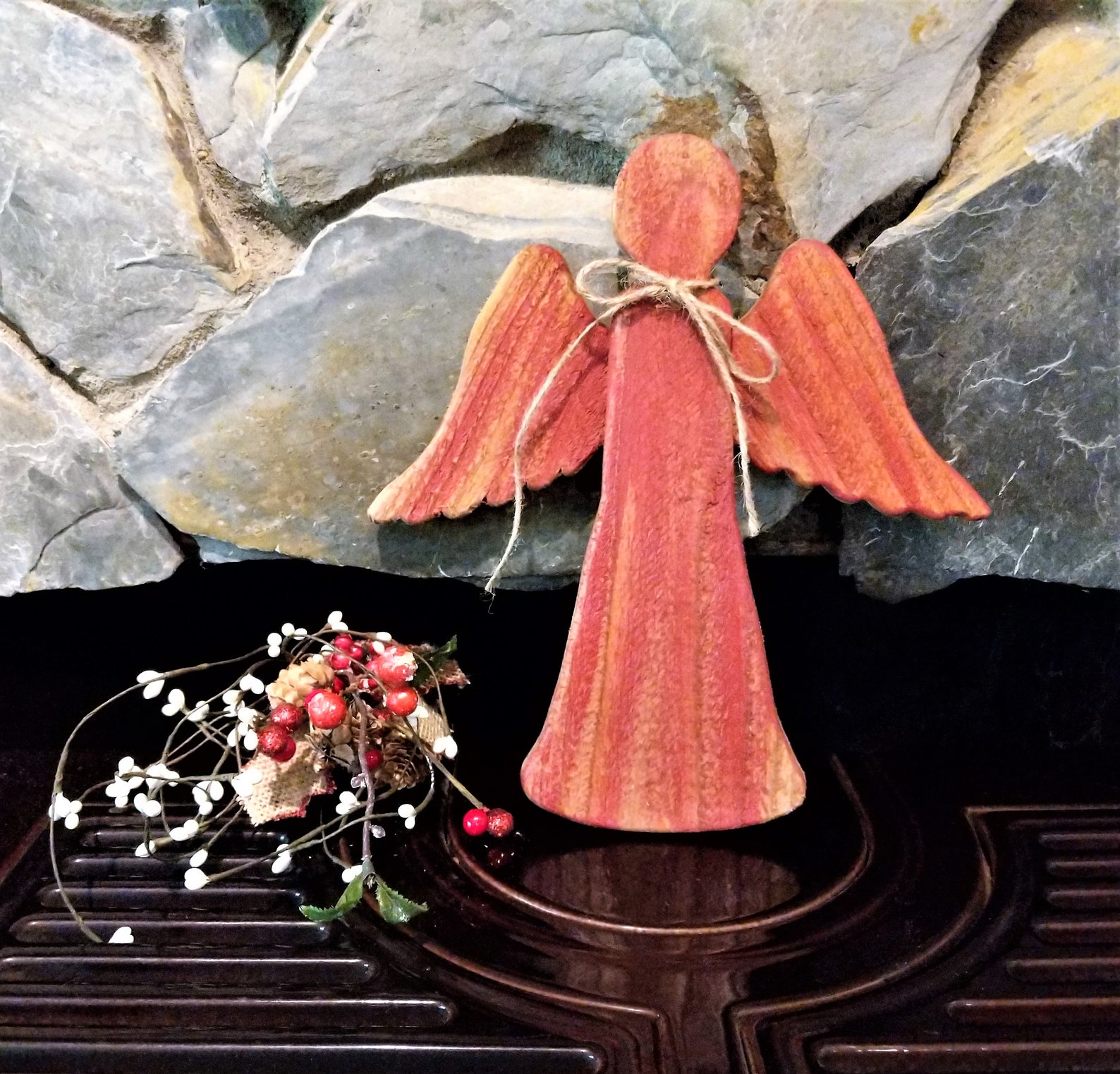 Angel Christmas Tree Topper Rustic Wood Angel Wooden Angel Etsy