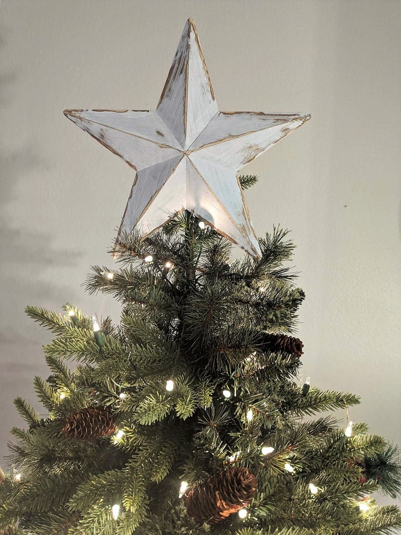 Estrella de madera rústica, estrella de copa de árbol, decoración navideña, copa de árbol de granja imagen 6