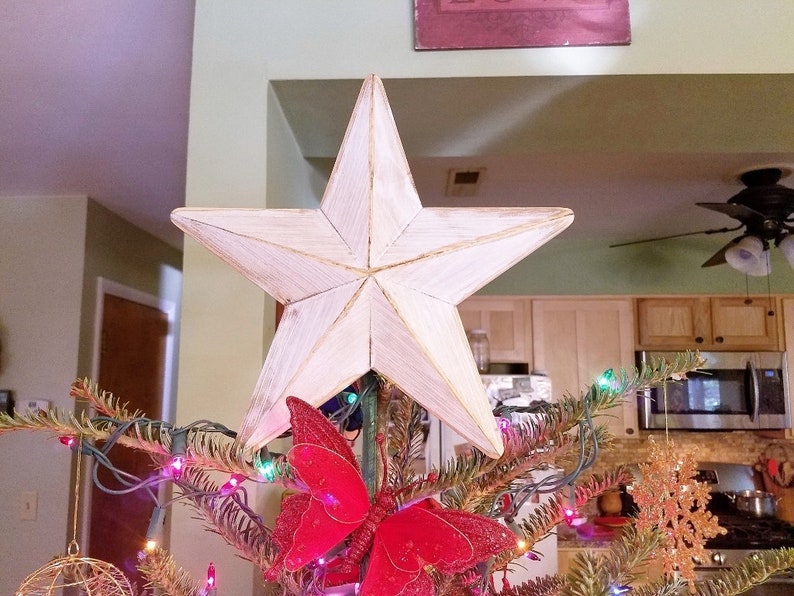 Christmas Tree Topper Star, Wood Tree Topper, Christmas Decoration, Distressed White Star, Rustic Wood Star image 3