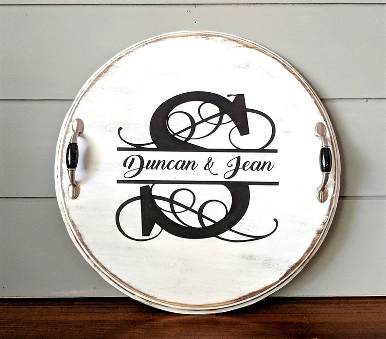 Round Wood Serving Tray Monogram Tray Name Tray Etsy