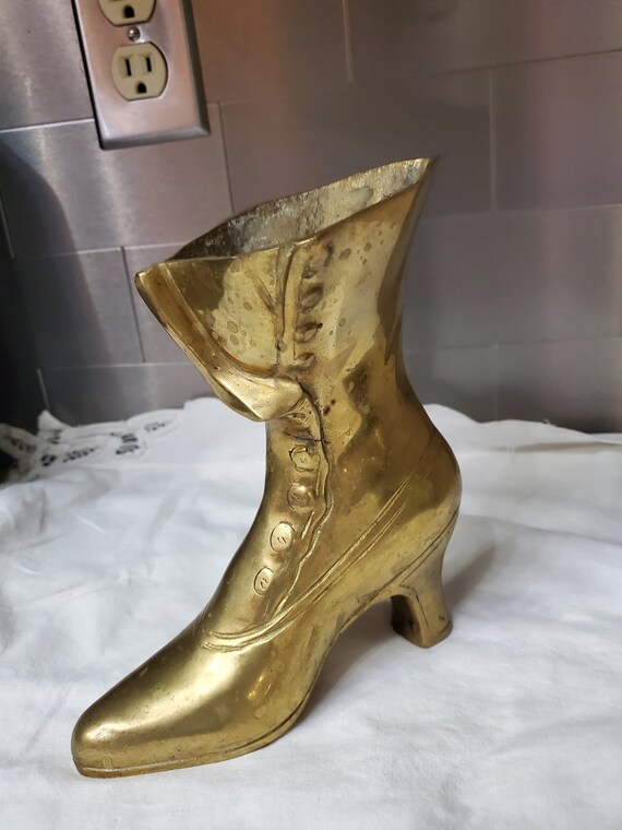 Vintage Brass Boot Vase - Etsy