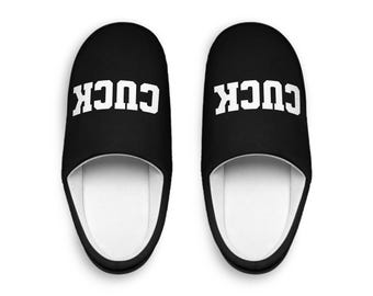 Cuck slipper | Heren instapschoen voor binnen, met een verweerd tekstdesign