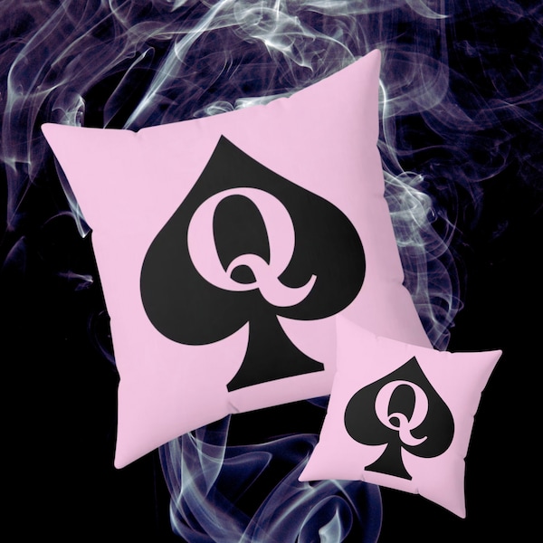 Distressed Light Pink Queen of Spades Spun Polyester Square Pillow, Fashion Pillow, Room, Pillow, Bedroom Pillow, Queen of Spades, Shoes