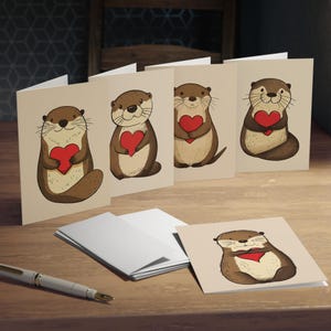Charmante Otter Grußkarten, süße Otter-Themen-Rohkarten, Otter-Karten für alle Gelegenheiten, Otter-Kunstkarten mit Umschlägen, Geschenk für Otter-Liebhaber