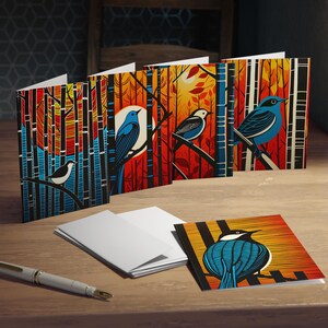Vogel Grußkarten mit Umschlägen, Set von 5, süße Vögel, kräftige Farben, innen leer, hochwertiges Papier, perfekt für alle Anlässe