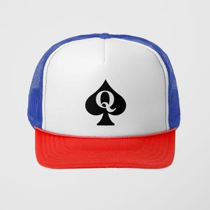 Casquettes trucker snapback, chapeau reine de pique - casquette de baseball, cadeau pour les joueurs de cartes, les amateurs de poker, accessoire pour une soirée game, vintage
