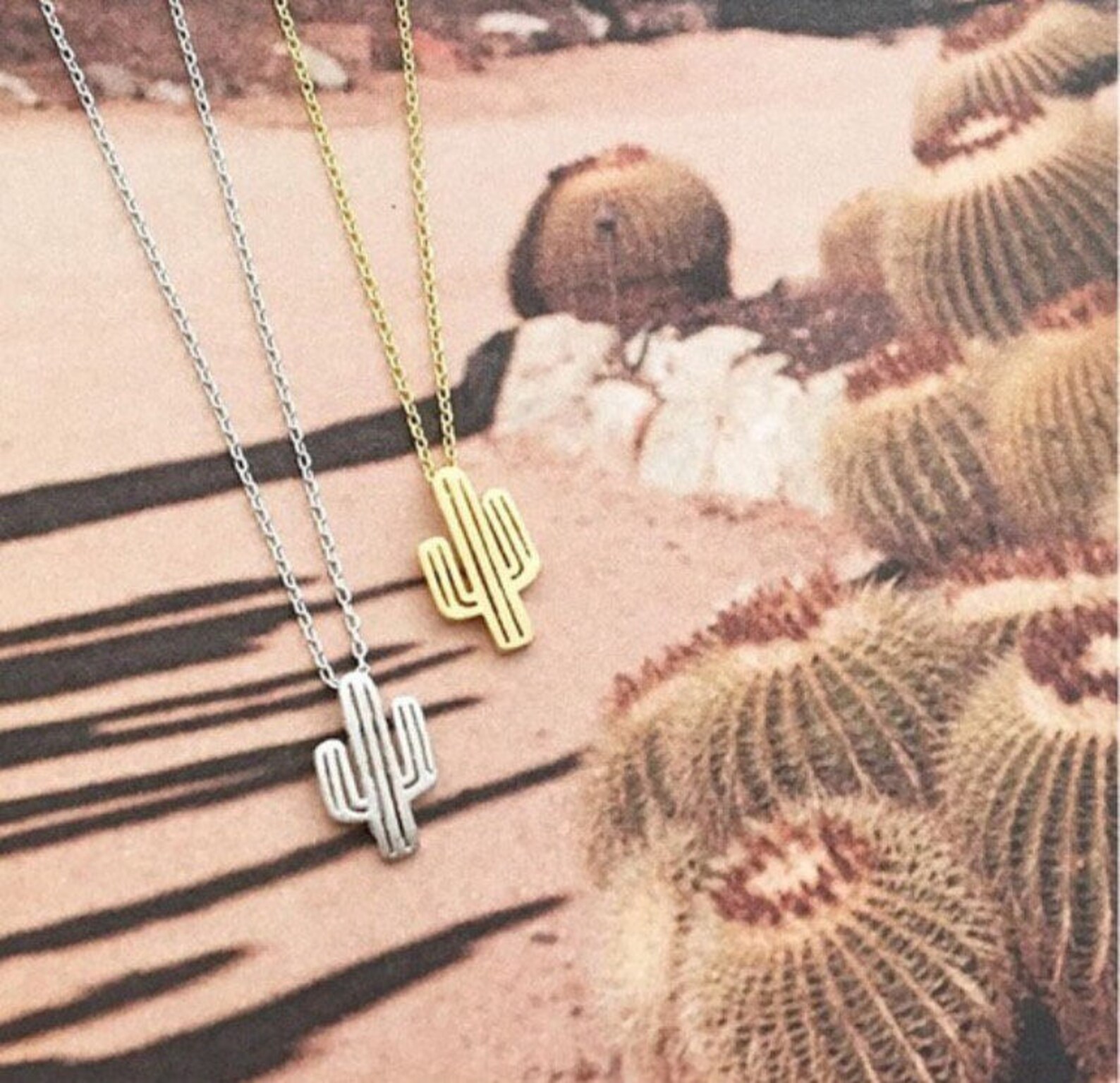 Gold Cactus Necklace Cacti Charm Necklace Desert Necklace Etsy