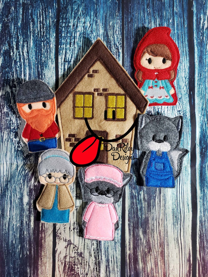 Little Red Riding Hood Finger Puppet Set Woodsman Wolf Etsy