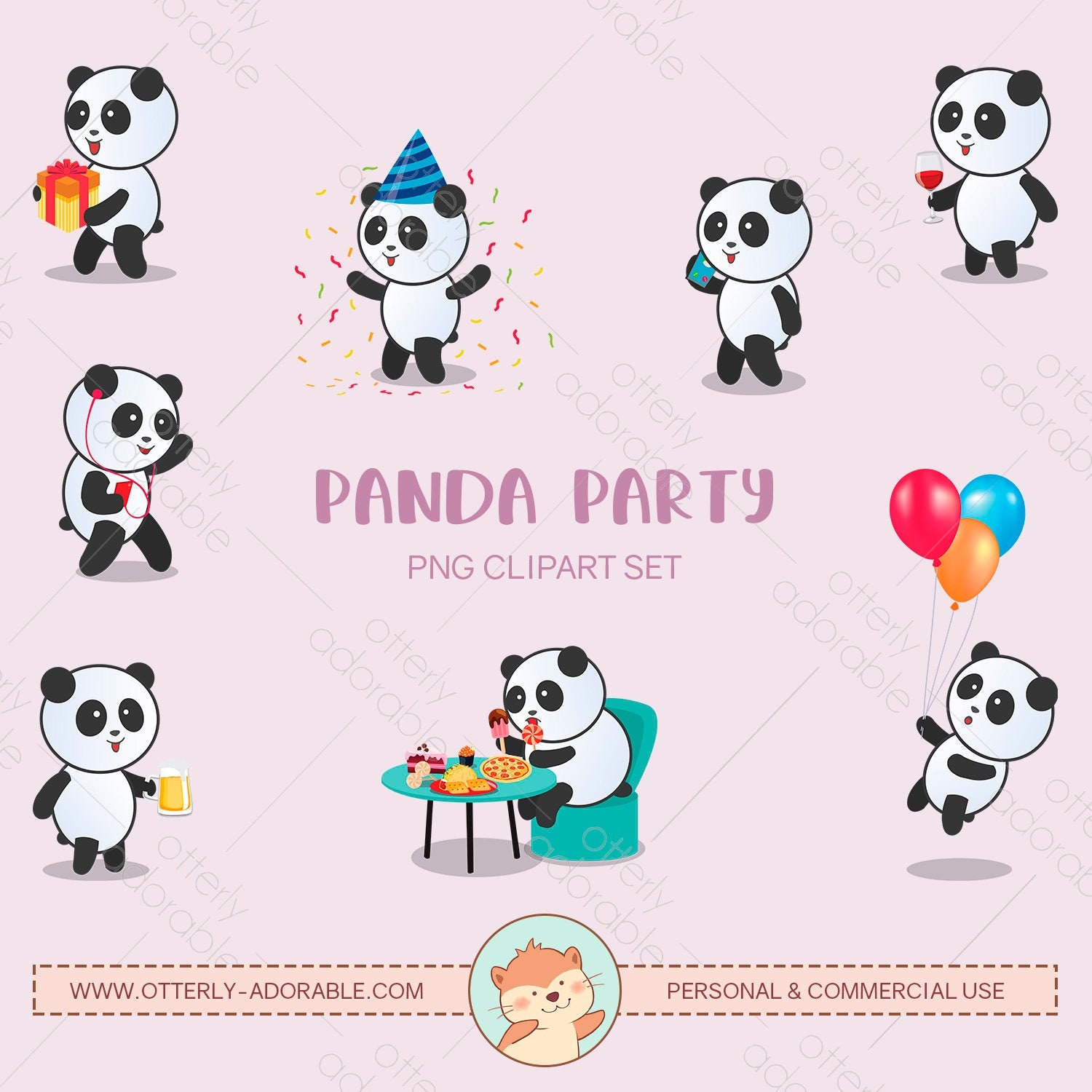 OA-008 Panda Party Digital Clipart Birthday Celebration - Etsy