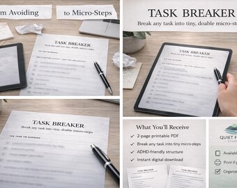 Przerywacz zadań funkcji wykonawczych | Planer neuroatypowy dla osób z ADHD | Arkusz ćwiczeń z paraliżem zadaniowym | Plik PDF do druku