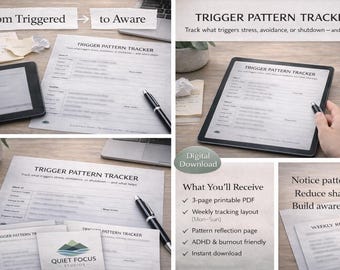 Tracker dei modelli di trigger ADHD / Registro dello stress neurodivergente / Diario delle funzioni esecutive / PDF stampabile